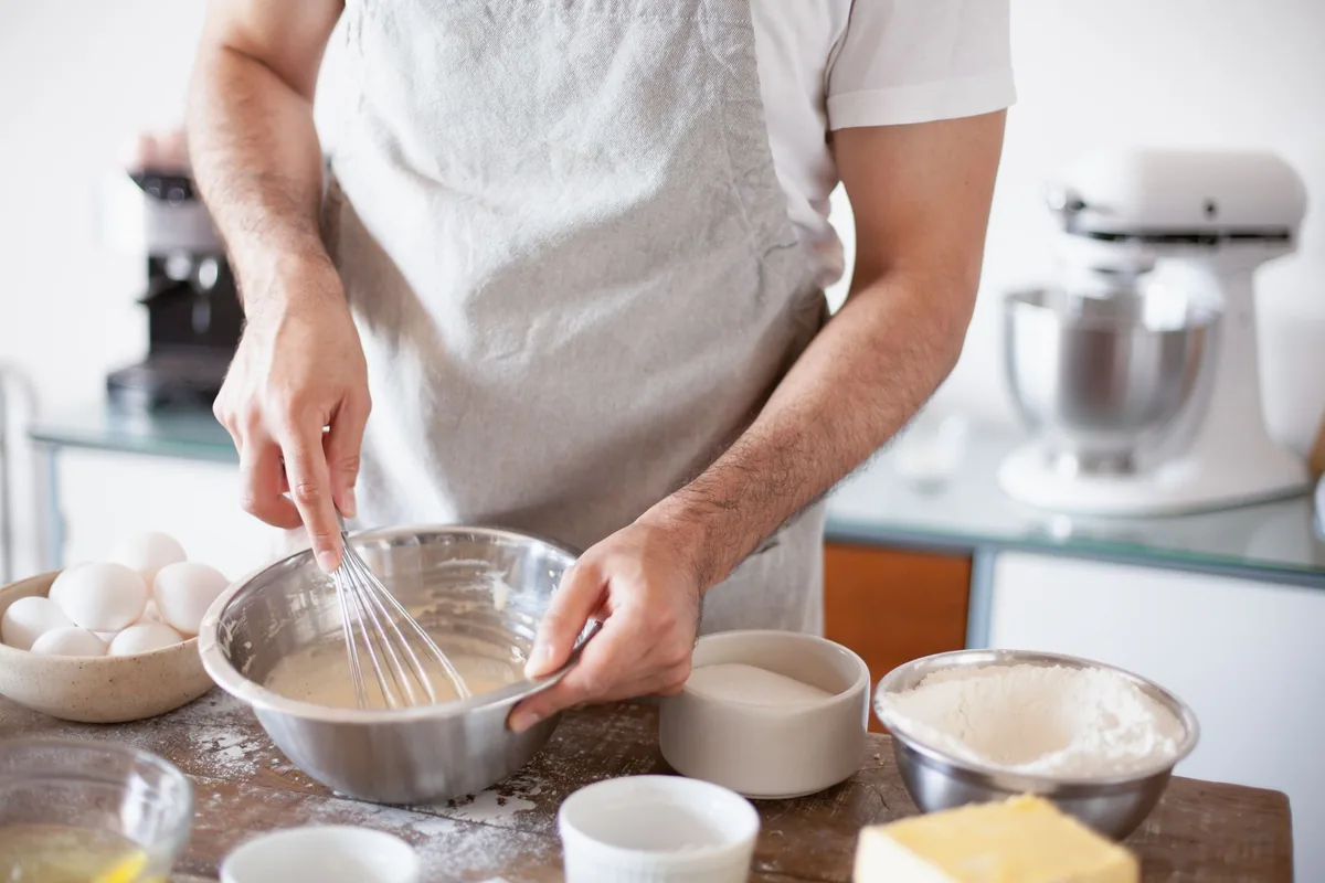 Whisking batter in a bowl
