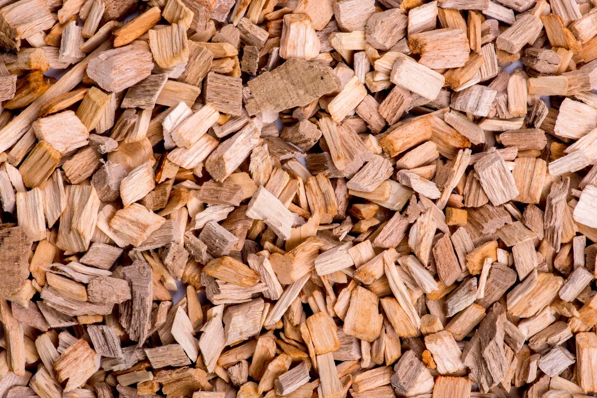 A pile of hardwood chips