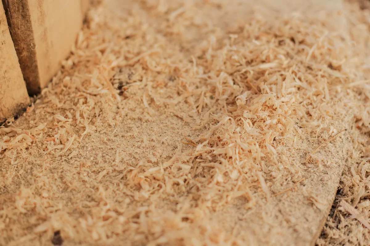 A pile of fine wood shavings on a board