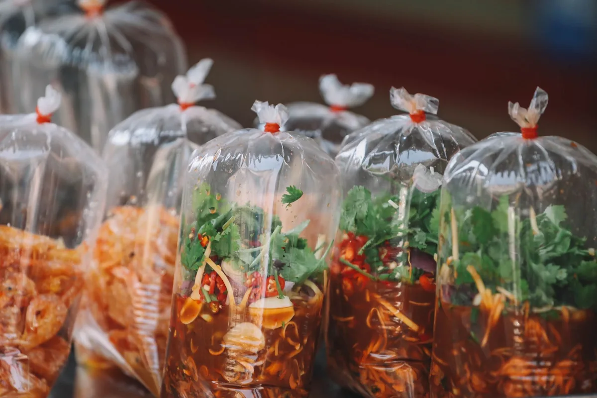 Bags of food sealed with ties