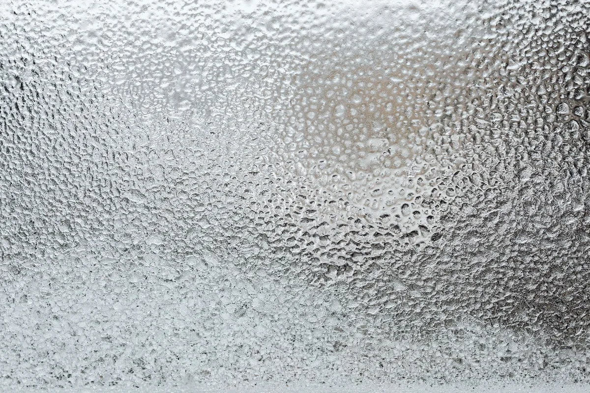 Fine frost crystals covering a cold surface