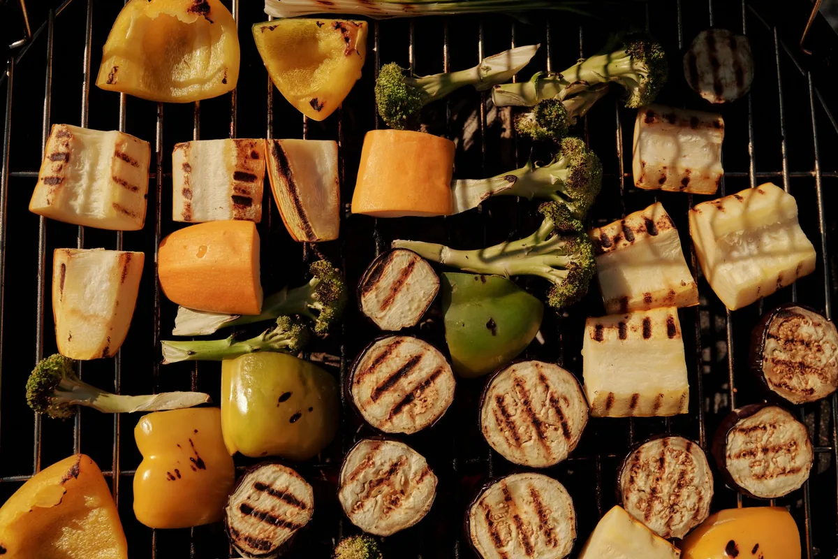 Grilled courgette, peppers and aubergine with char marks